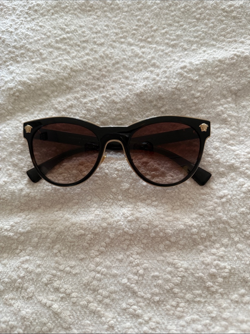 Versace Black Cat-Eye Sunglasses with Brown Gradient Lenses